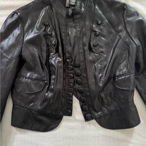 Bisou Bisou Black Faux Leather Jacket Classic Motorcycle Style